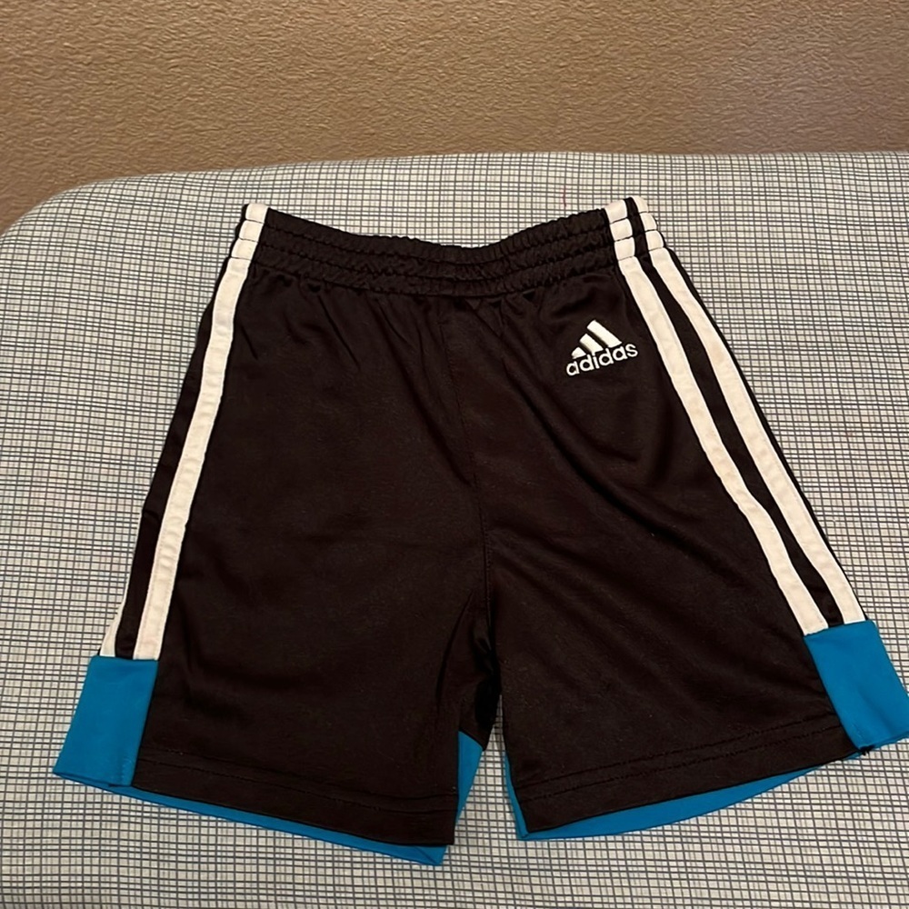 Adidas Boys Shorts Size 2T Black White Stripe Aqua Blue - Picture 8 of 8